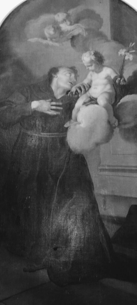 Fig 1 Sant'Antonio da Padova col Bambino Gesù, attribuito a Costantino Pasqualotto (1681-1755), Villa Valmarana ai nani, Vicenza, Foresteria;